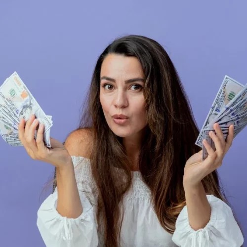 A women holding money